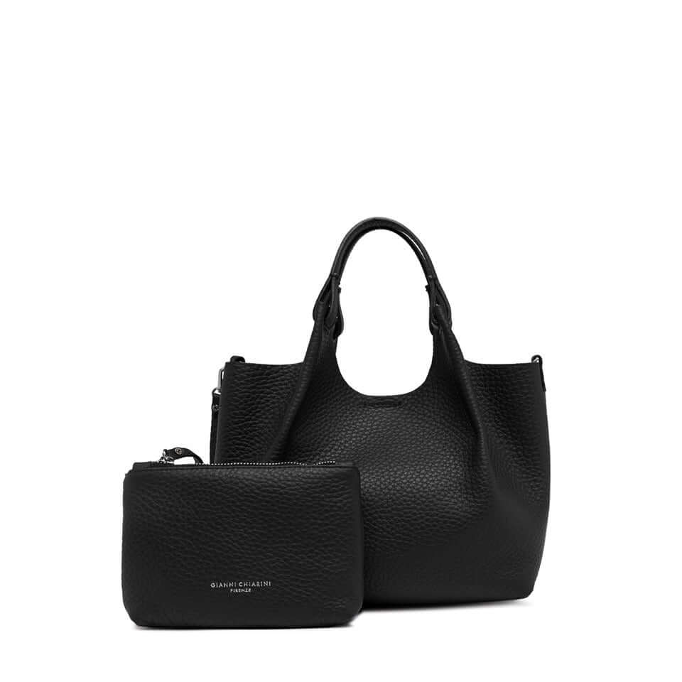 Elegante borsa DUA in pelle double grana maxi, nera, con pochette abbinata, design semplice e pratico.