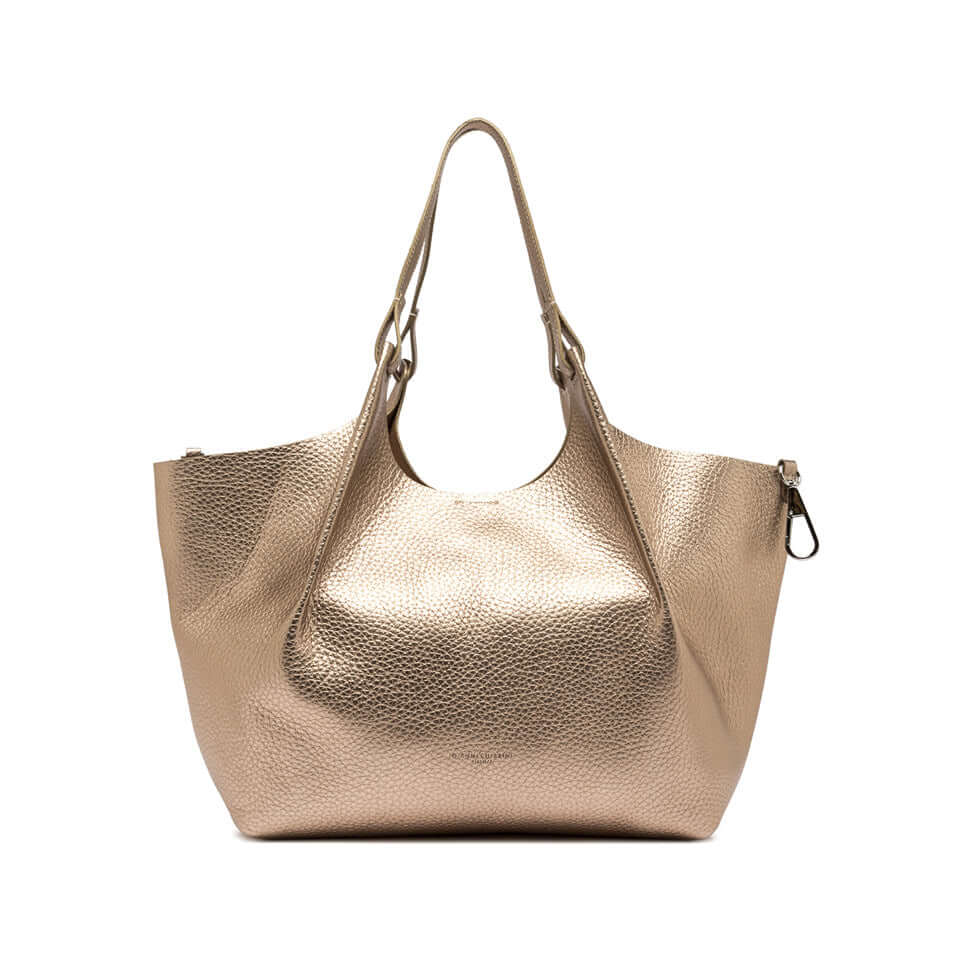 Borsa DUA in pelle bubble double color oro, pratica e stilosa, firmata Gianni Chiarini, dimensioni 34x38x16 cm.
