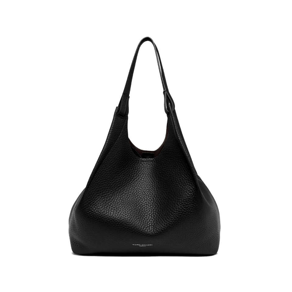 Elegant black leather bag by DUA, featuring a double grain texture and practical design for modern women.