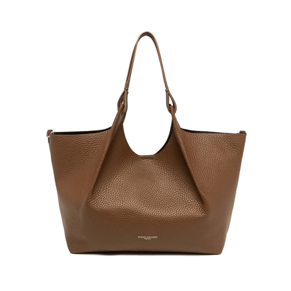 Elegante borsa DUA in pelle double grana maxi, colore marrone, con manici e chiusura magnetica.