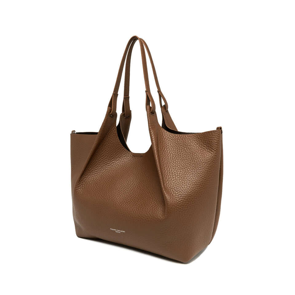 Elegante borsa DUA in pelle double grana maxi, colore marrone, dimensioni 34x38x16 cm, con manici in pelle.