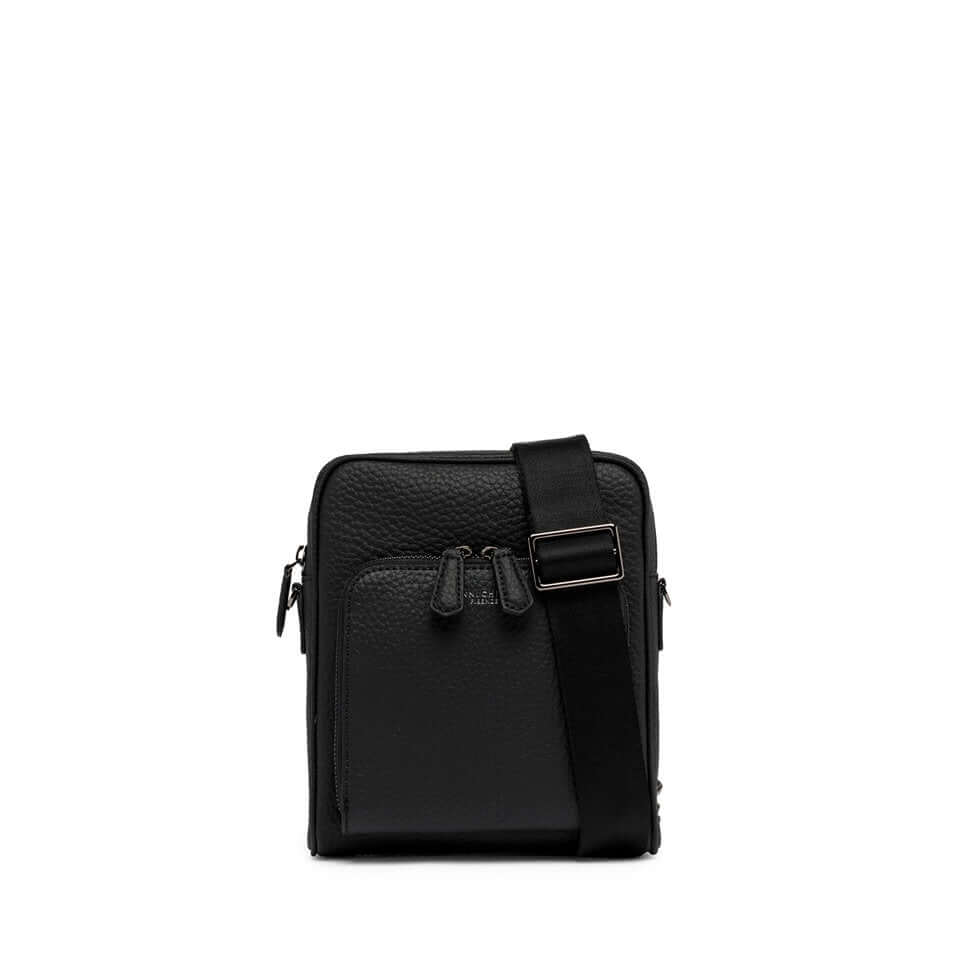 Florence black leather crossbody bag with adjustable strap and zip closure, ideal for modern everyday use.