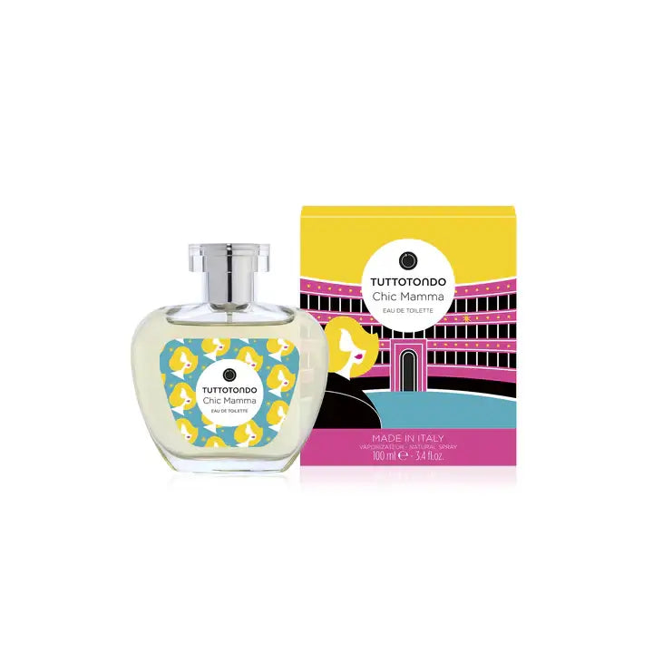 Chic Mamma fragrance by Tuttotondo in a stylish bottle with colorful packaging, showcasing Italian elegance.