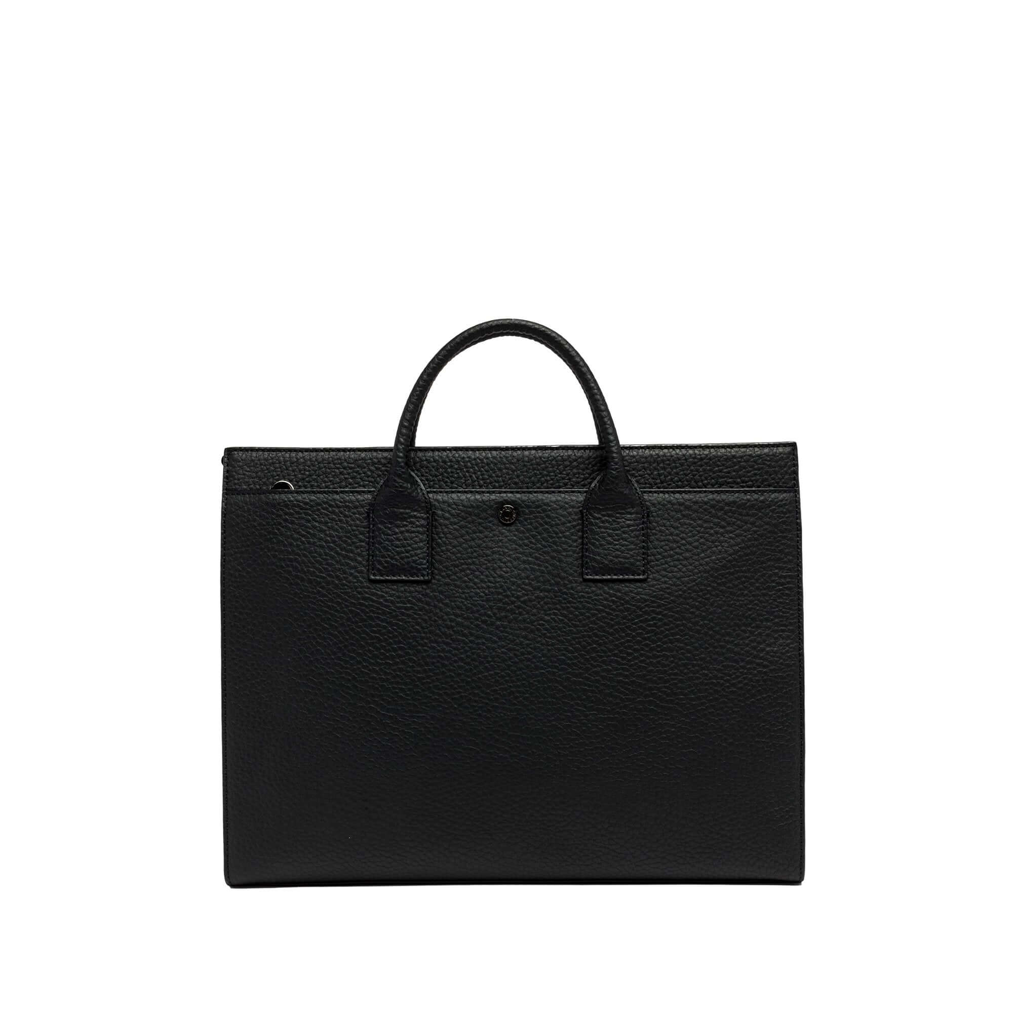 FLORENCE black leather bag with top handles and zip closure, modern design for timeless style.