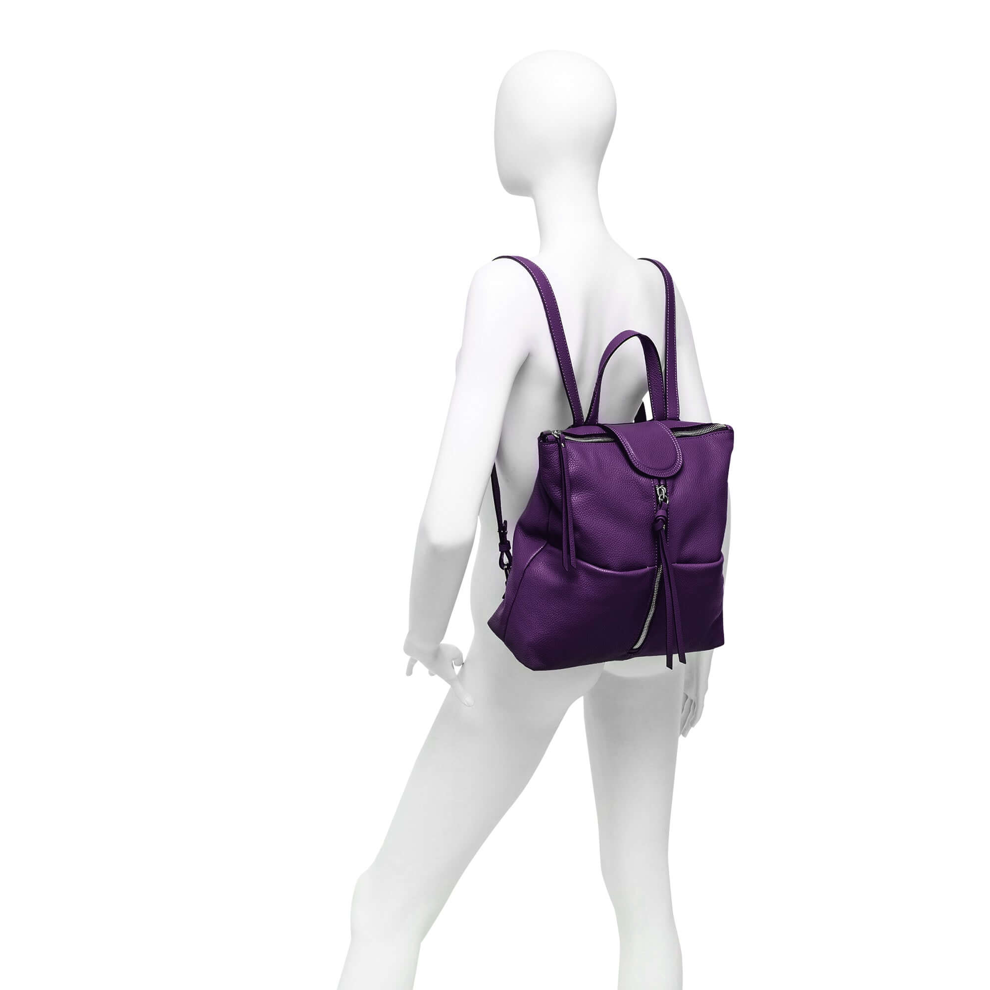 GIADA purple leather backpack with zip closure and adjustable straps, perfect for daily use.