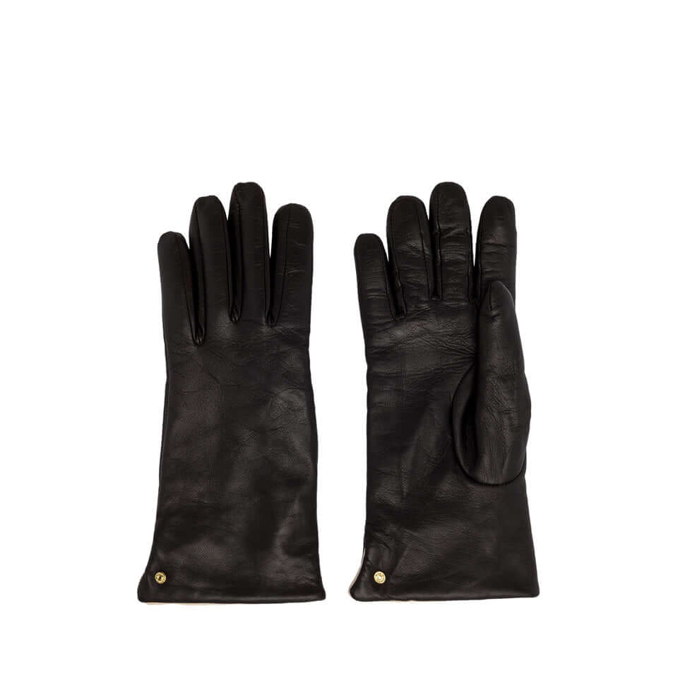 Eleganti guanti in nappa nera da donna, morbidi e caldi, perfetti per ogni outfit.