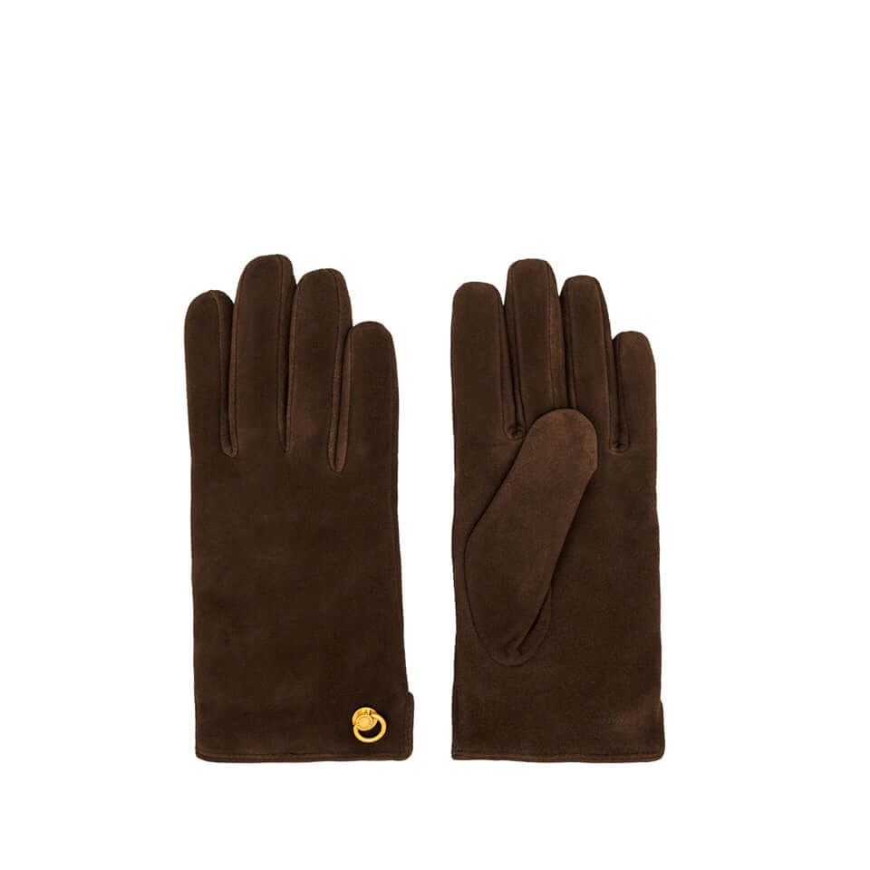 Eleganti guanti in camoscio marrone, realizzati in alta qualità per comfort e stile durante i mesi freddi.