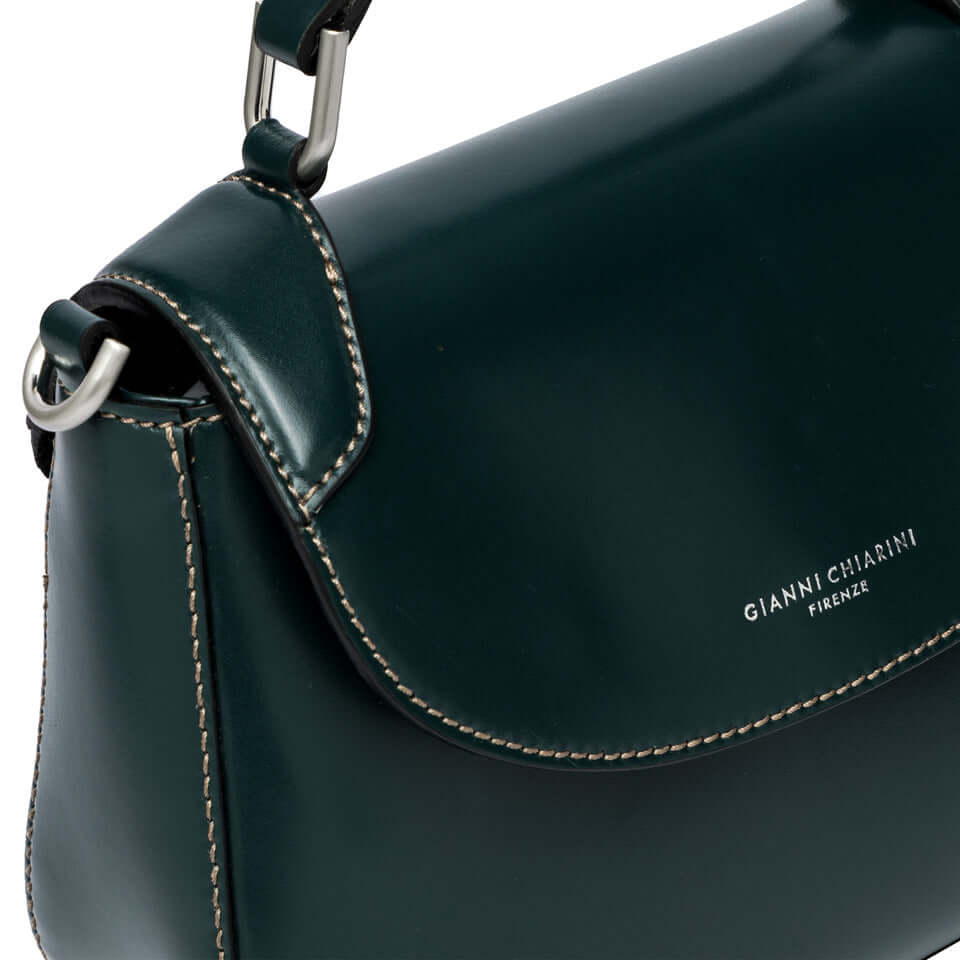 Green leather crossbody bag by Gianni Chiarini with contrasting stitching and stylish flap closure.