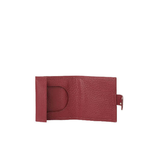 Portamonete Micron in pelle martellata rossa, elegante e pratico con chiusura sicura e design italiano.