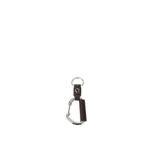 Portachiavi moschettone in pelle martellata e acciaio con logo Made in Italy, elegante e funzionale.