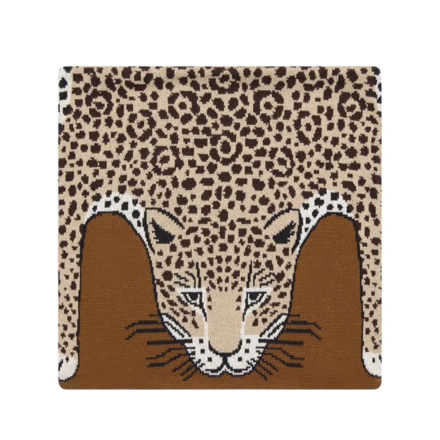 Copricuscino leopardato beige in cotone 40x40 cm, design elegante per decorare ambienti.