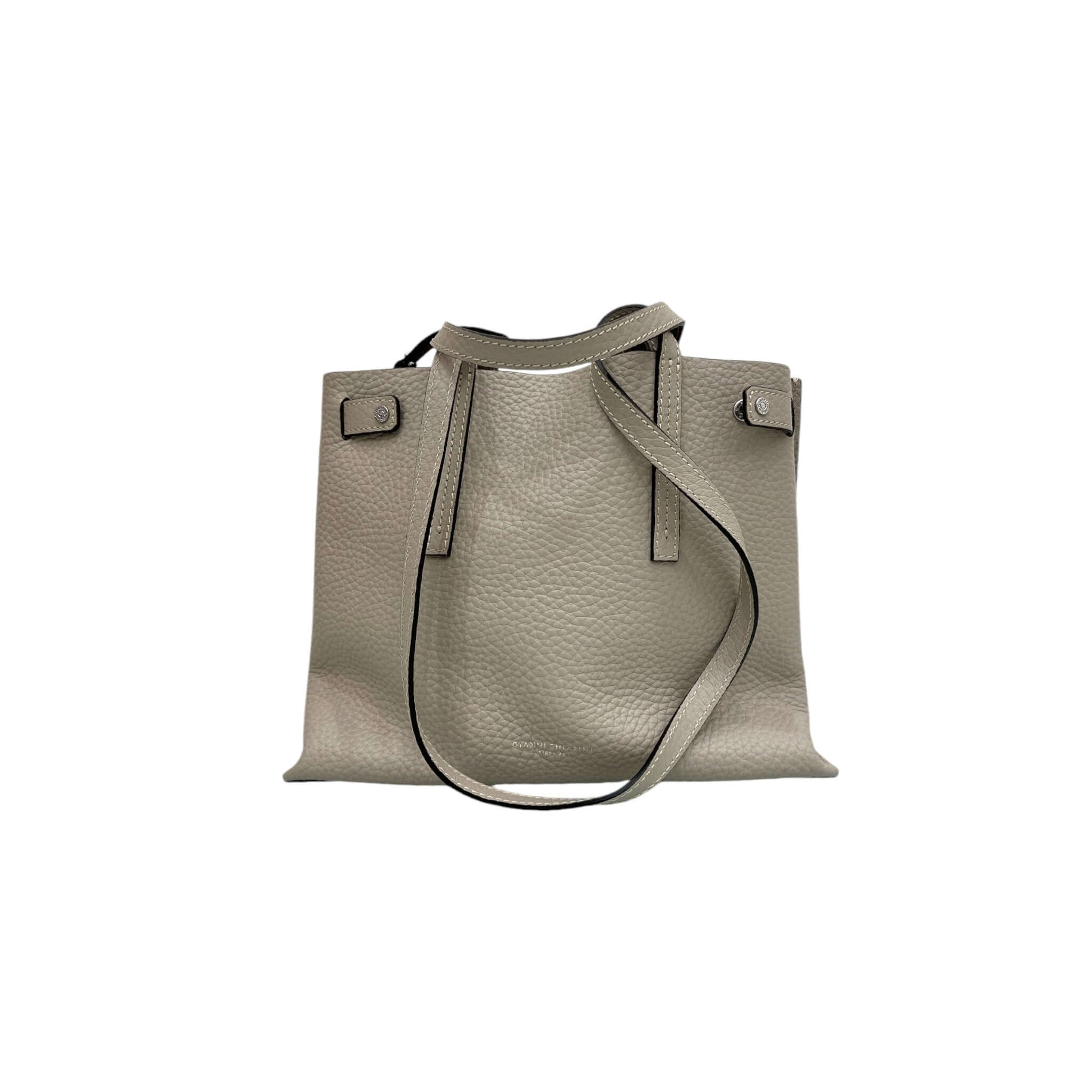 ALTEA leather bag in soft gray with removable inner pocket, ideal for daily use and crossbody wear.