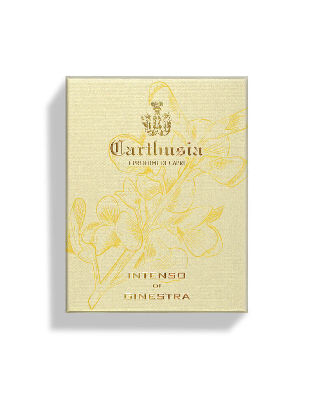 Scatola di Profumo Intenso di Ginestra di Carthusia con design floreale elegante.