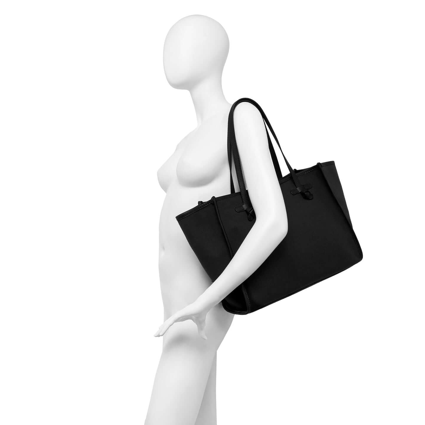 MARCELLA by Gianni Chiarini: black canvas shopping bag with leather details, modern design and magnetic closure.