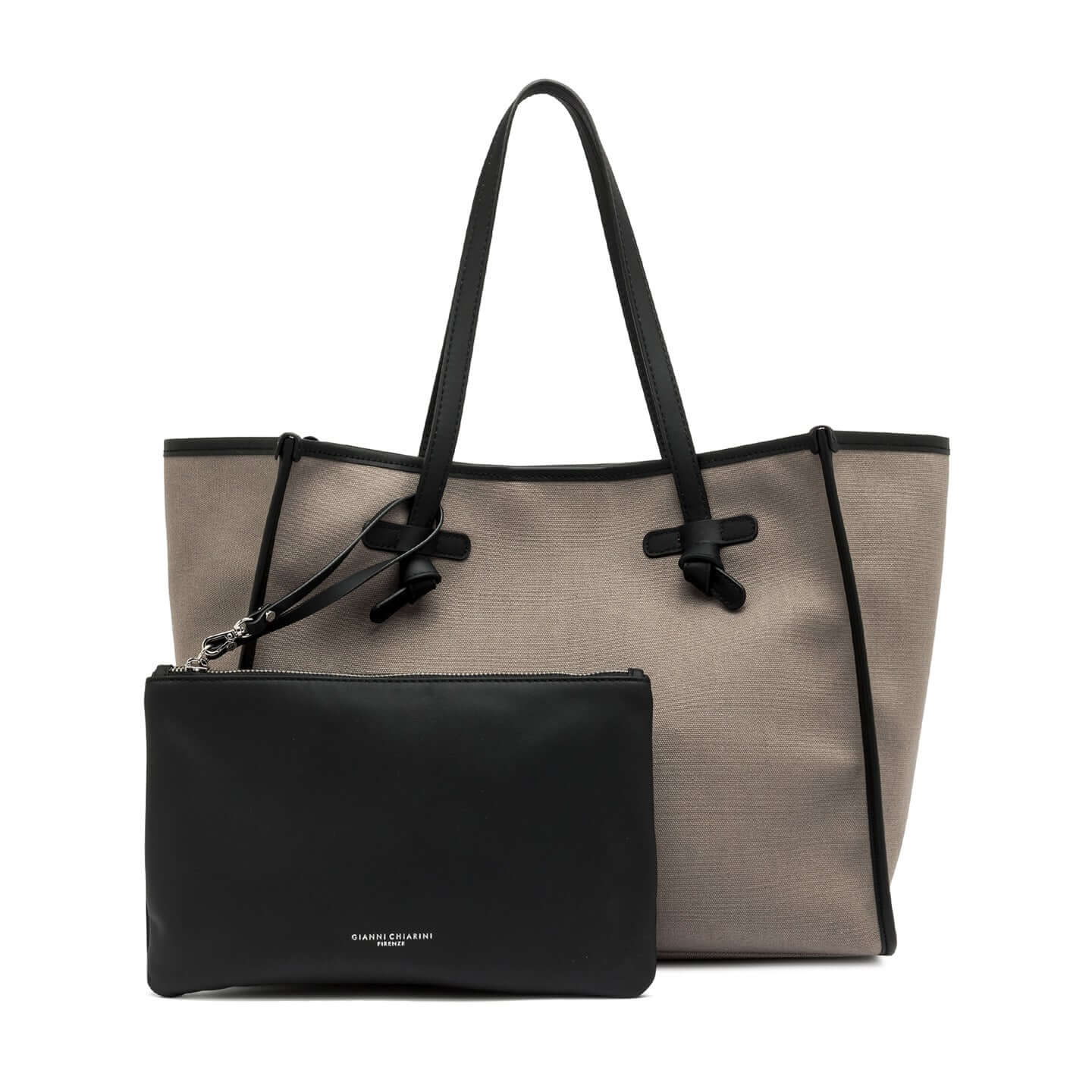 Shopping bag MARCELLA by Gianni Chiarini, modern design in canvas with leather details and matching pouch.