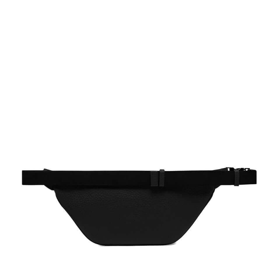 FLORENCE black leather waist bag with zip closure and front pocket for daily convenience.