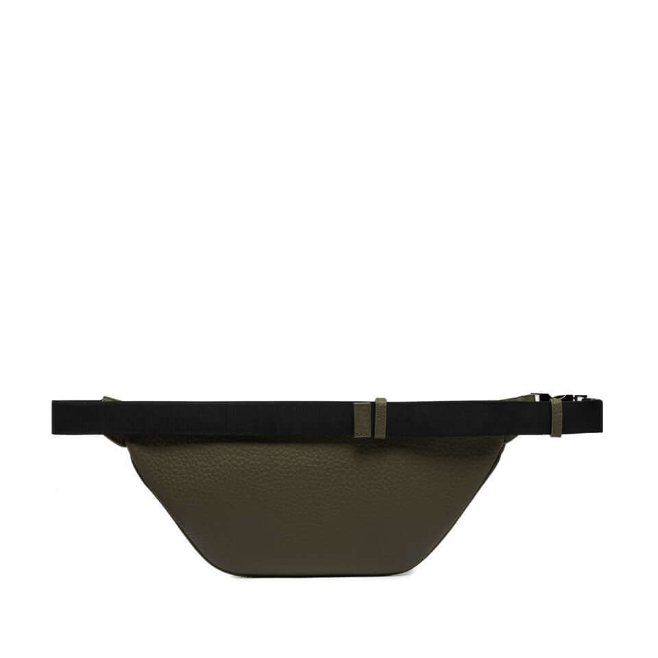 FLORENCE olive green leather waist bag with zip compartment and adjustable strap, perfect for daily use.