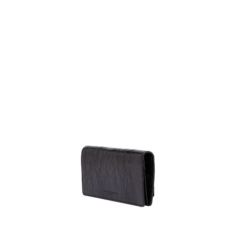 Wallets Dollaro Gianni Chiarini, black glossy leather wallet with button closure and multiple compartments.