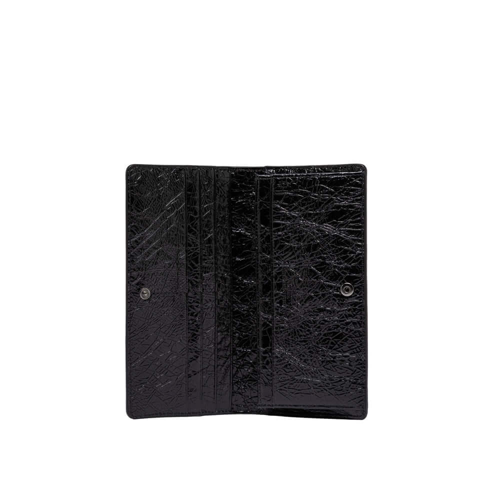 Internal view of the Wallets Dollaro Gianni Chiarini, featuring compartments for cards and a sleek black leather finish.