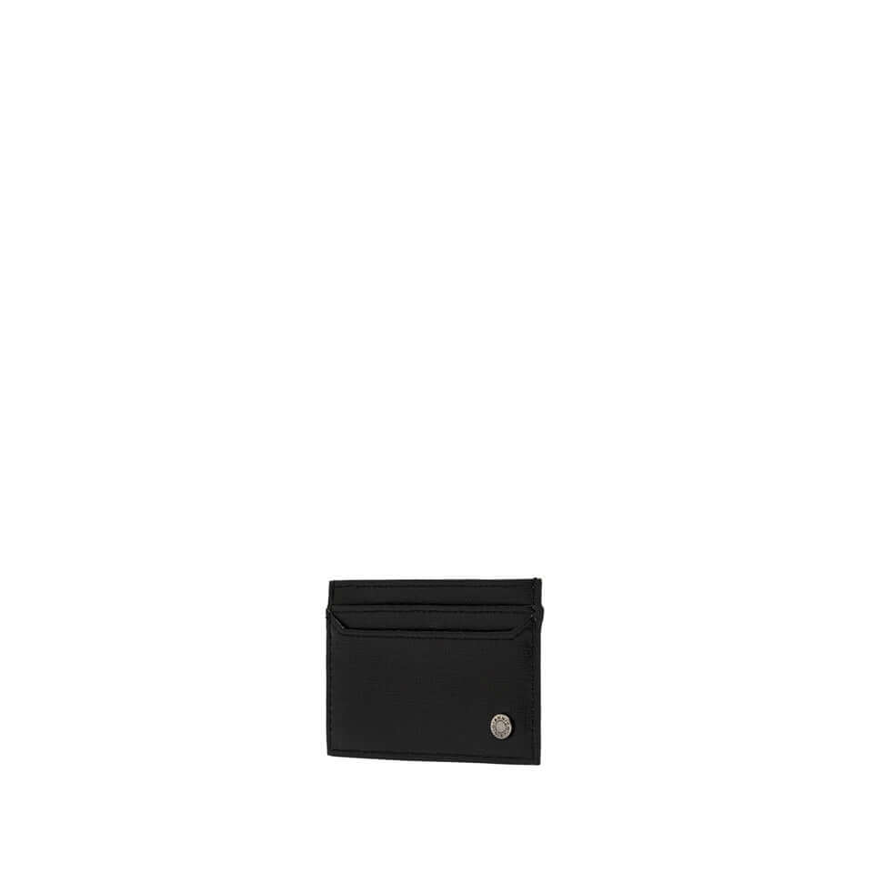 Portacarte in pelle nera con 4 scompartimenti laterali e 1 centrale, prodotto artigianale Made in Italy.
