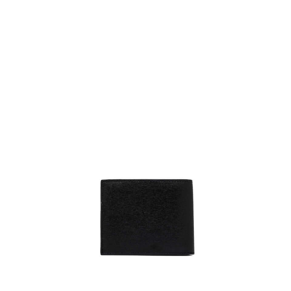 Elegante portafoglio in pelle nera, scomparto per banconote e otto scomparti per carte, made in Italy.