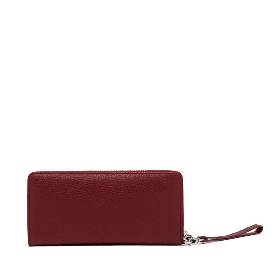 Gianni Chiarini Wallets Dollaro in textured burgundy leather with zip closure and wrist strap.