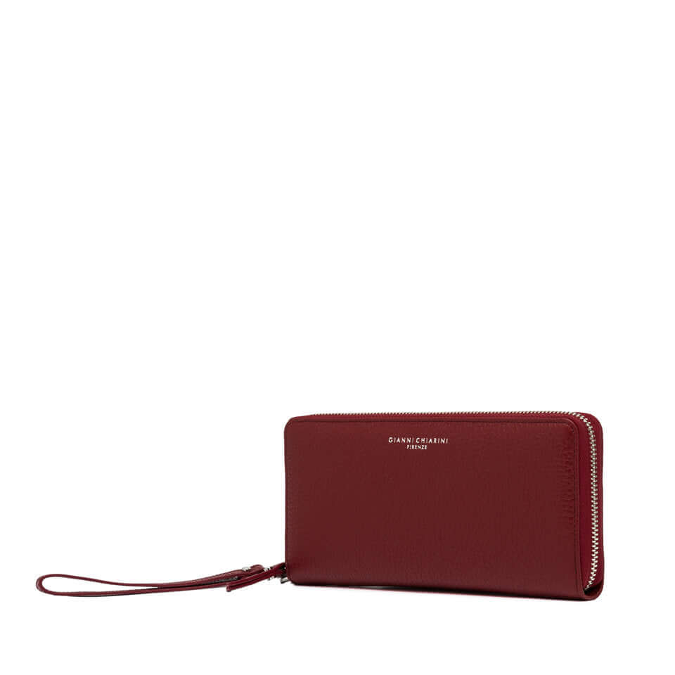 Gianni Chiarini Dollaro wallet in burgundy leather with zip closure and wrist strap, dimensions 21x10x2.5 cm.