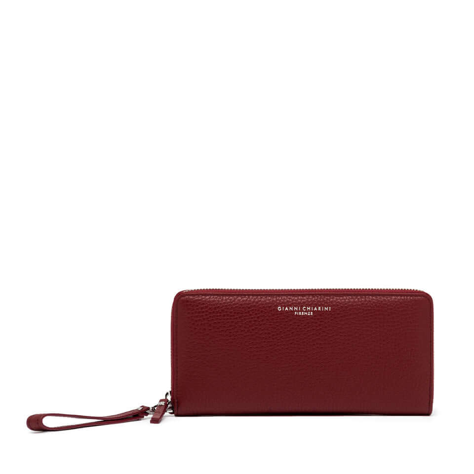 Gianni Chiarini Wallets Dollaro in textured red leather with zip closure and wrist strap, dimensions 21x10x2.5 cm.