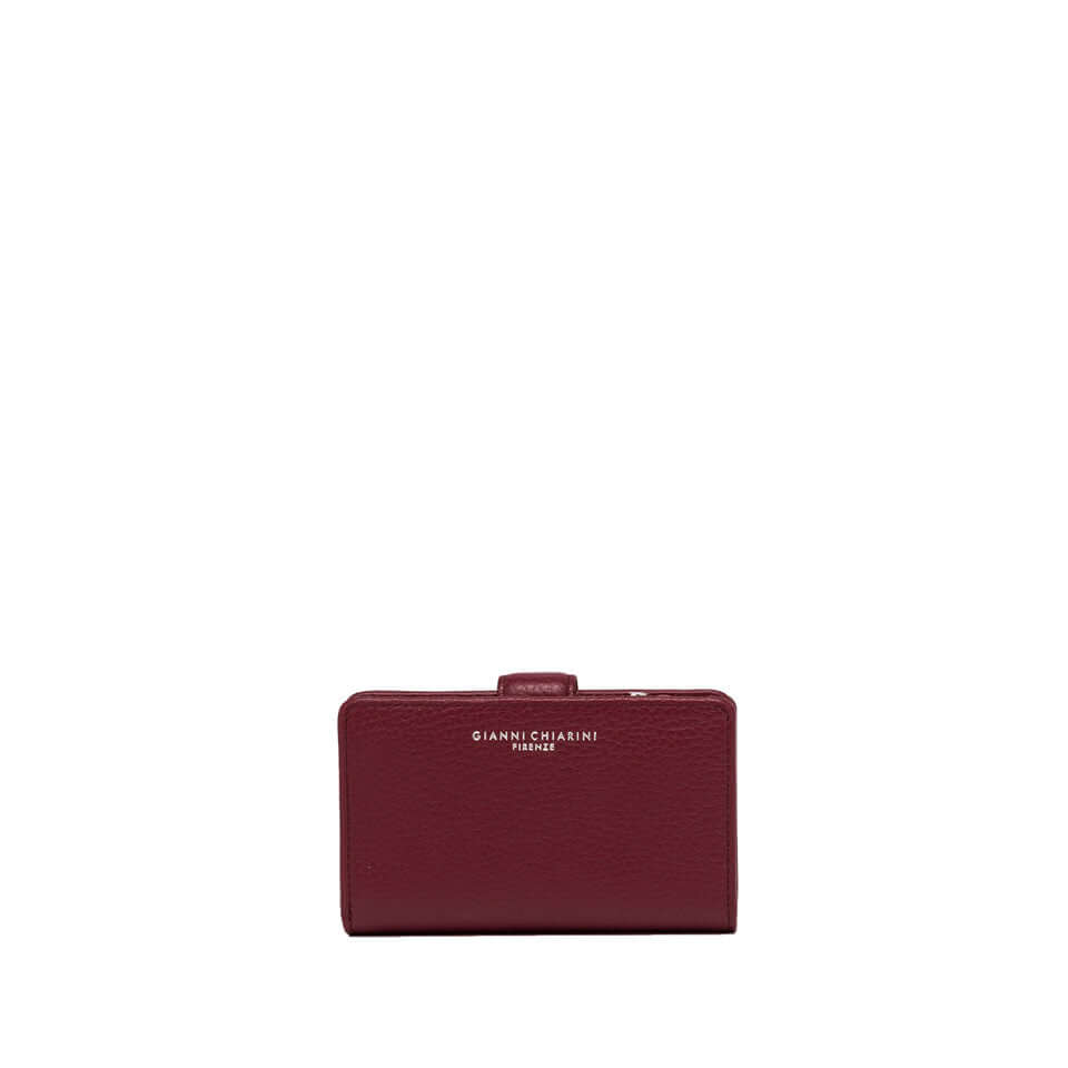 Gianni Chiarini Wallets Dollaro in soft burgundy hammered leather with button closure and multi-use pockets.