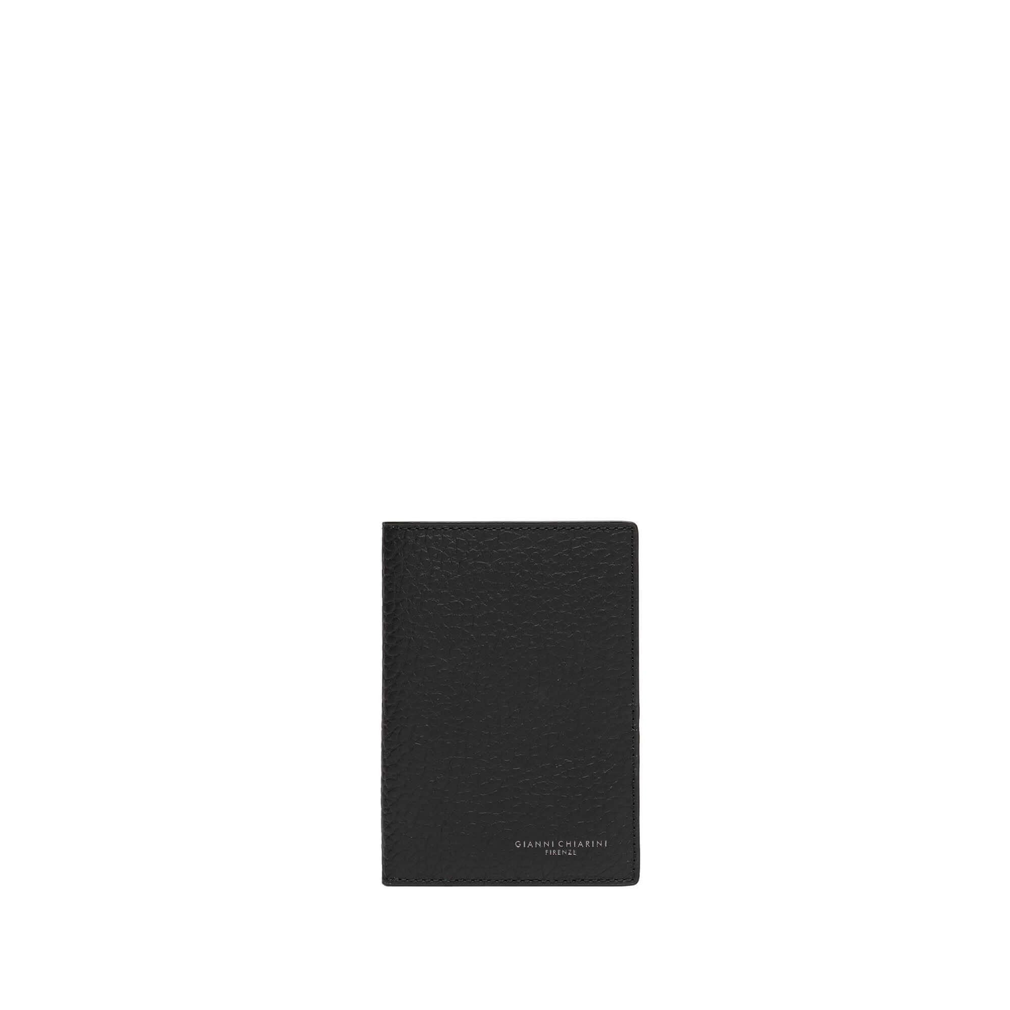 Portafoglio verticale in pelle nera Gianni Chiarini, elegante e pratico per uso quotidiano, dimensioni 14x10x2 cm.
