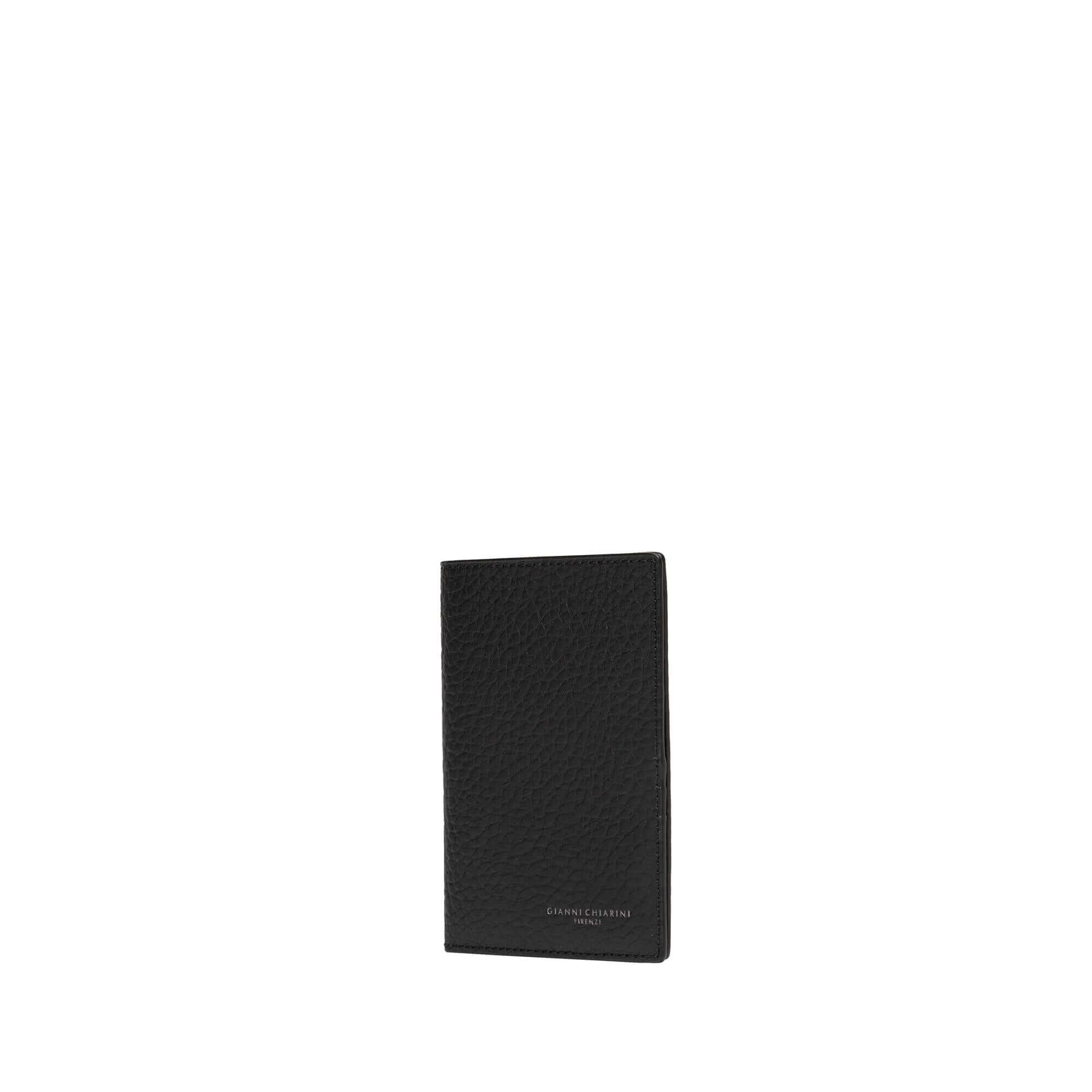 Portafoglio verticale in pelle nera Gianni Chiarini, elegante e pratico con scomparti per carte e banconote.