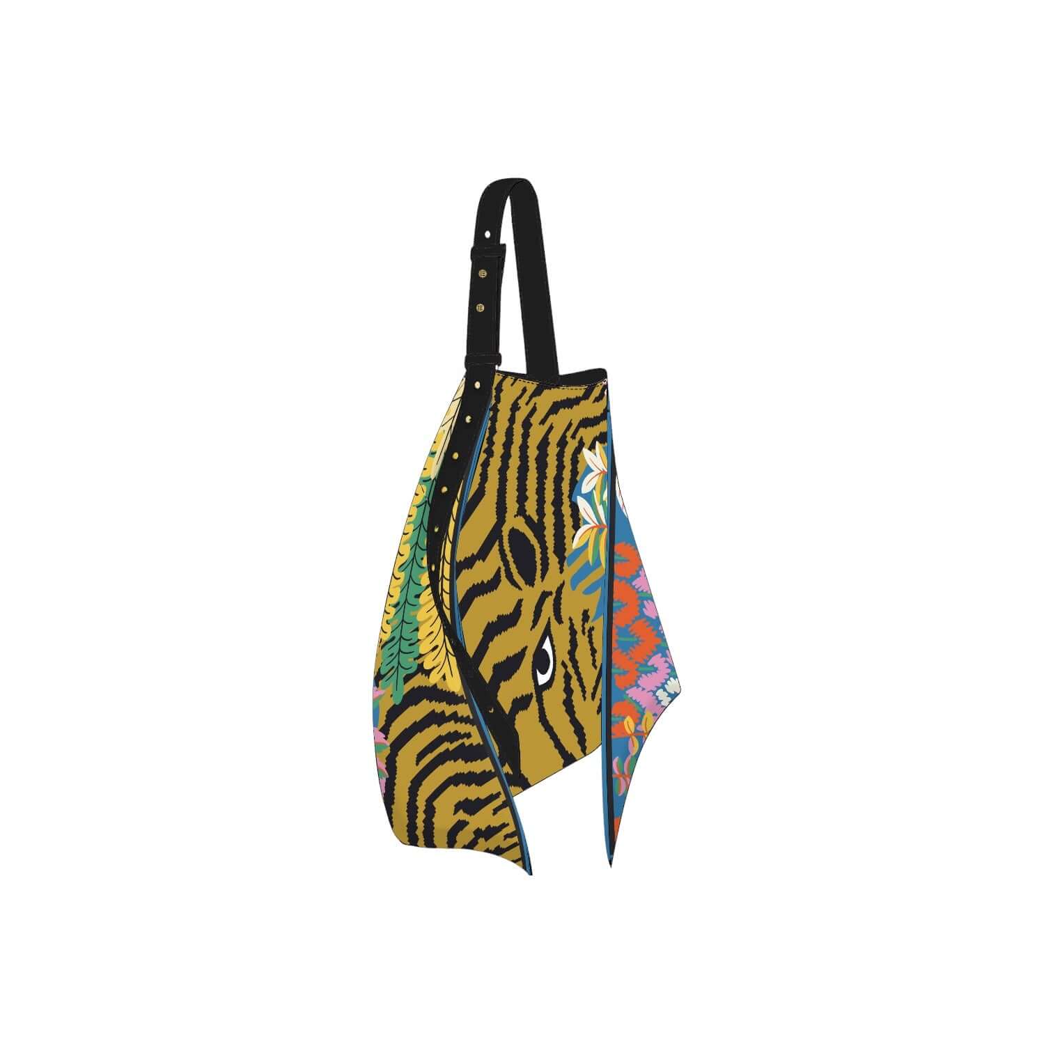 Borsa Foulard Balkhach con motivi colorati e manico regolabile in pelle. Elegante e pratica per ogni occasione.