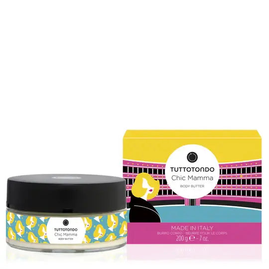 Chic Mamma Burro Corpo body butter by TuttoTondo, rich moisturizing cream in stylish packaging, made in Italy.