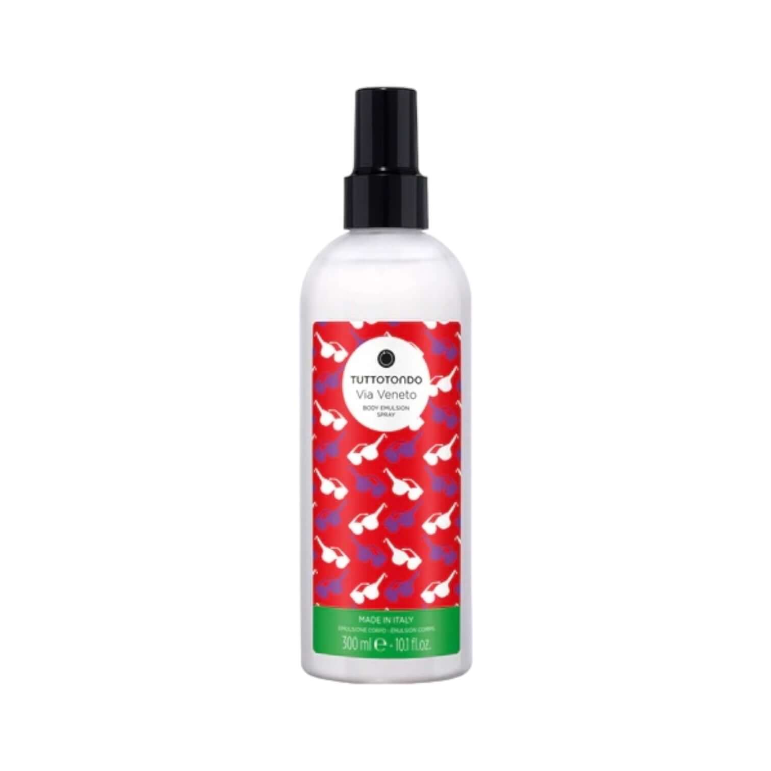 Spray idratante Via Veneto con formula a base di liposomi, ideale per una pelle tonificata e morbida.