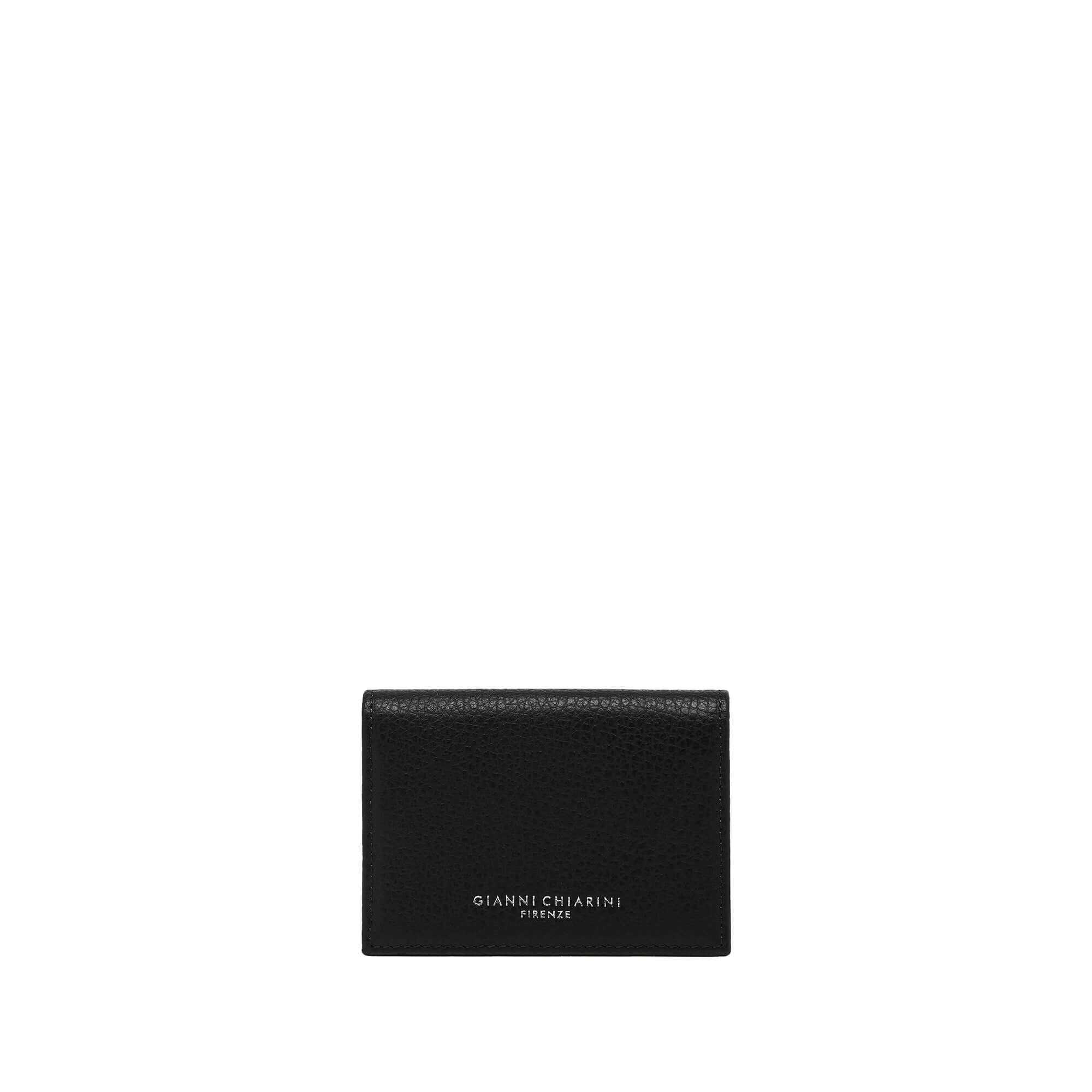 Elegant black wallet by Gianni Chiarini, featuring a compact design with multiple card slots and a premium leather finish.