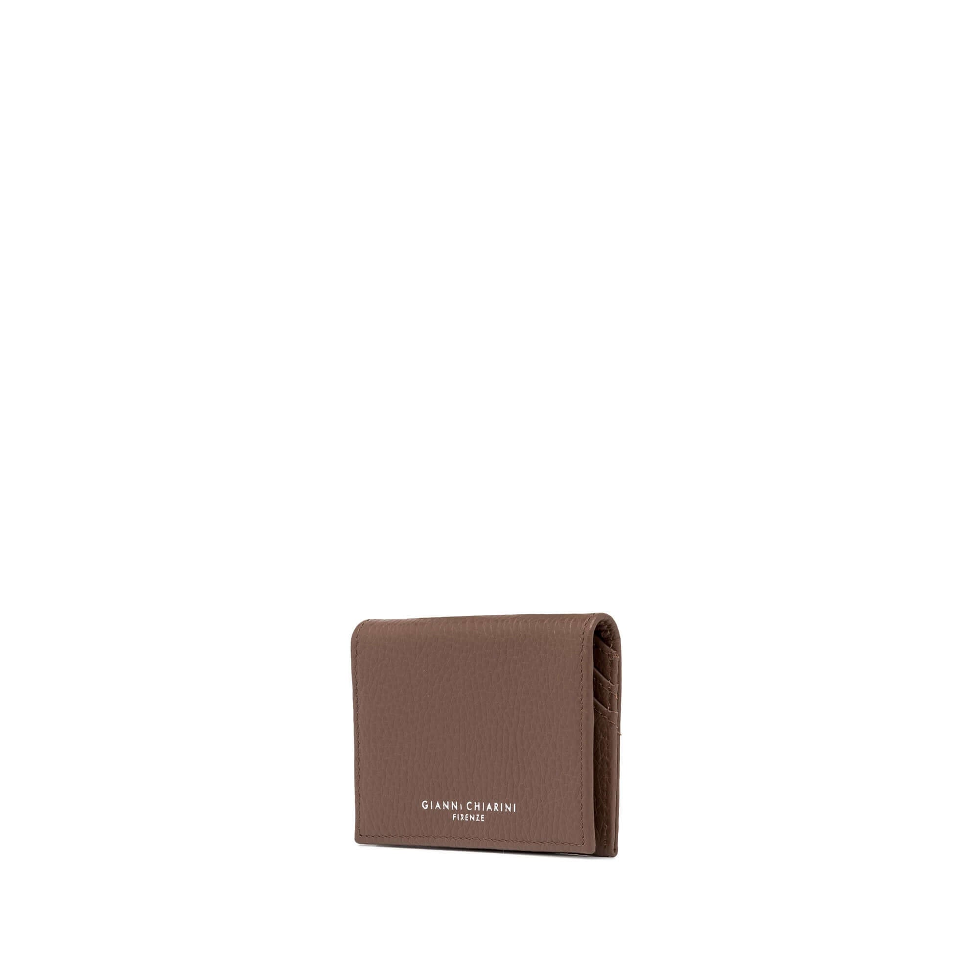 WALLETS DOLLARO: Brown card holder with dollar grain texture and flat pockets, measuring 10x8x1 cm.
