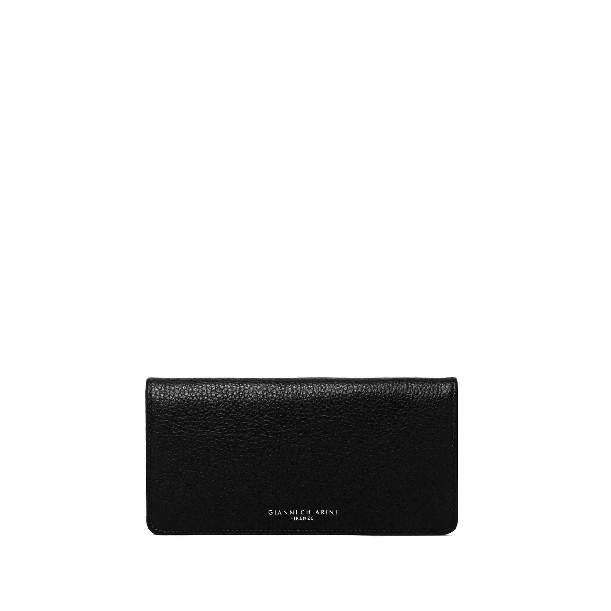 Elegant black Gianni Chiarini Firenze wallet in pebbled leather with stylish snap closure and card slots.