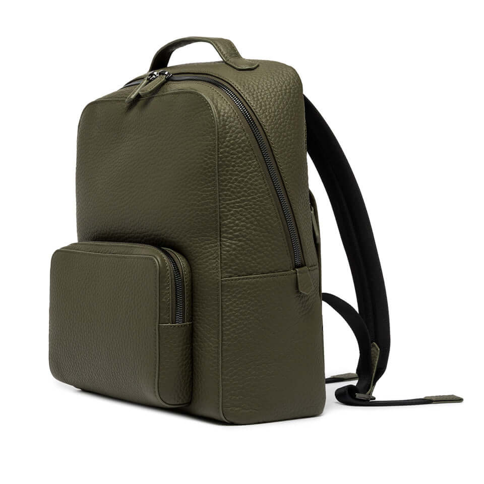 FLORENCE by Gianni Chiarini: olive green leather backpack with clean lines and zip compartments.