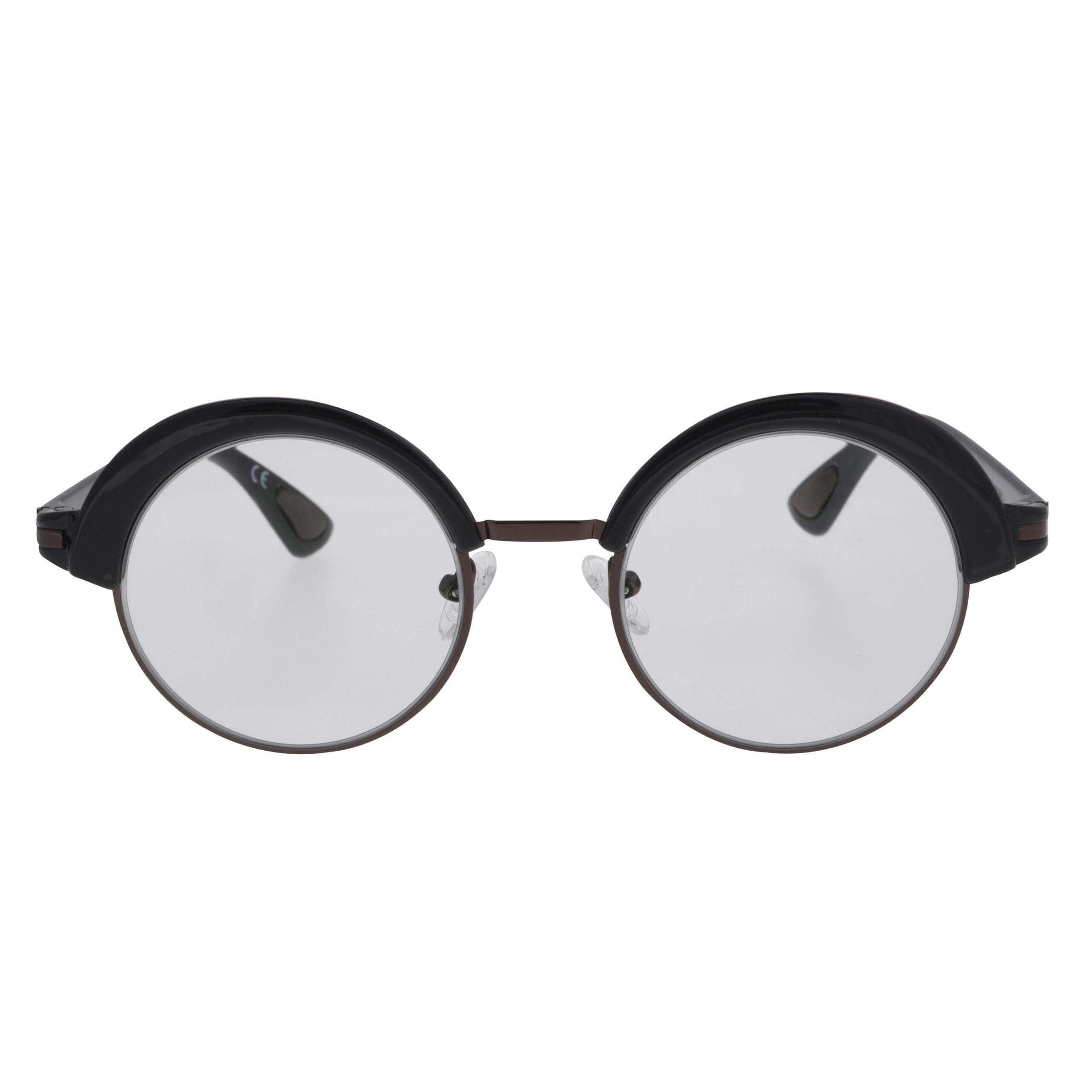 AFRODITE C6 occhiali con montatura nera e lenti trasparenti, design moderno e versatile.