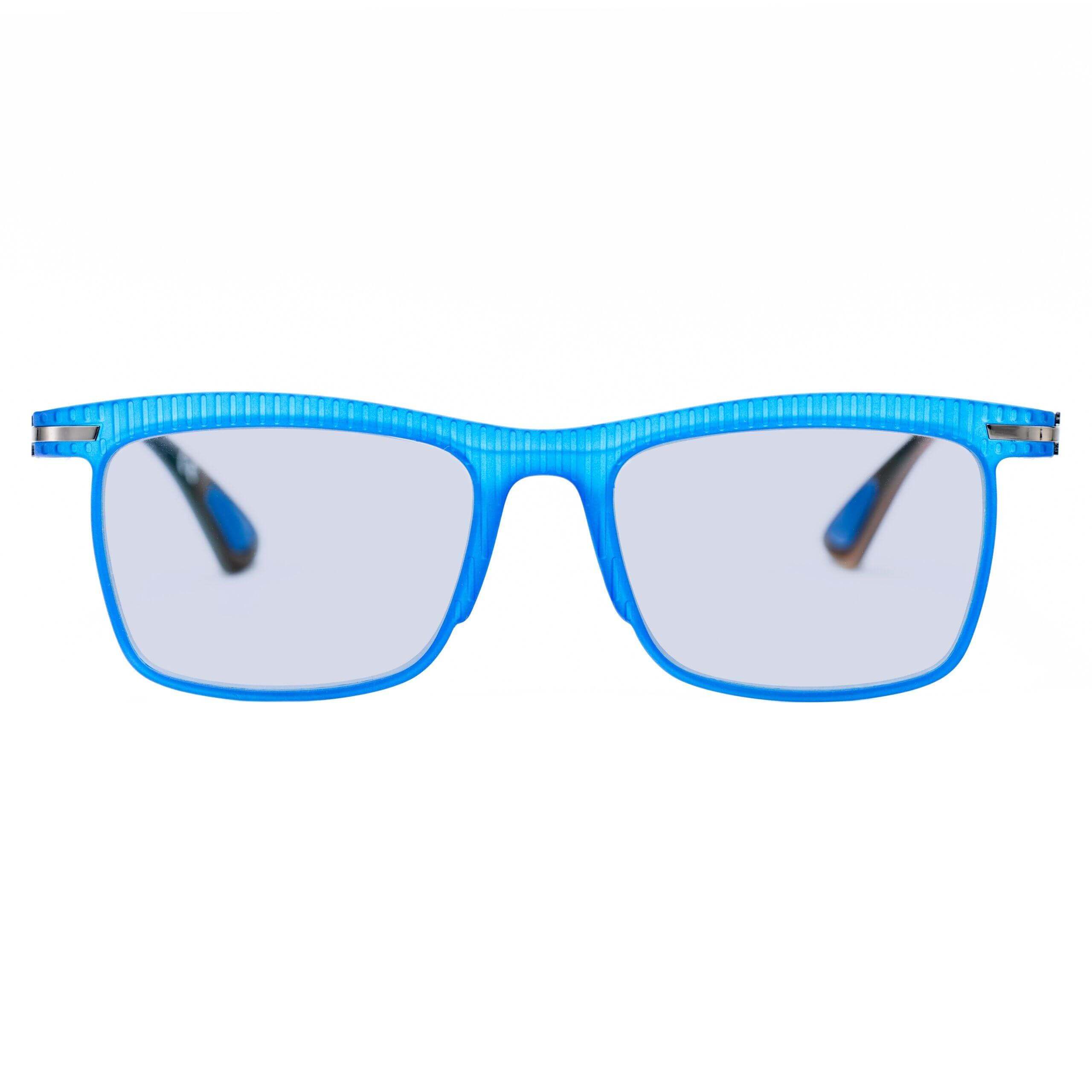 JACOPO C78 occhiali da sole blu con montatura trasparente, modello moderno e alla moda.