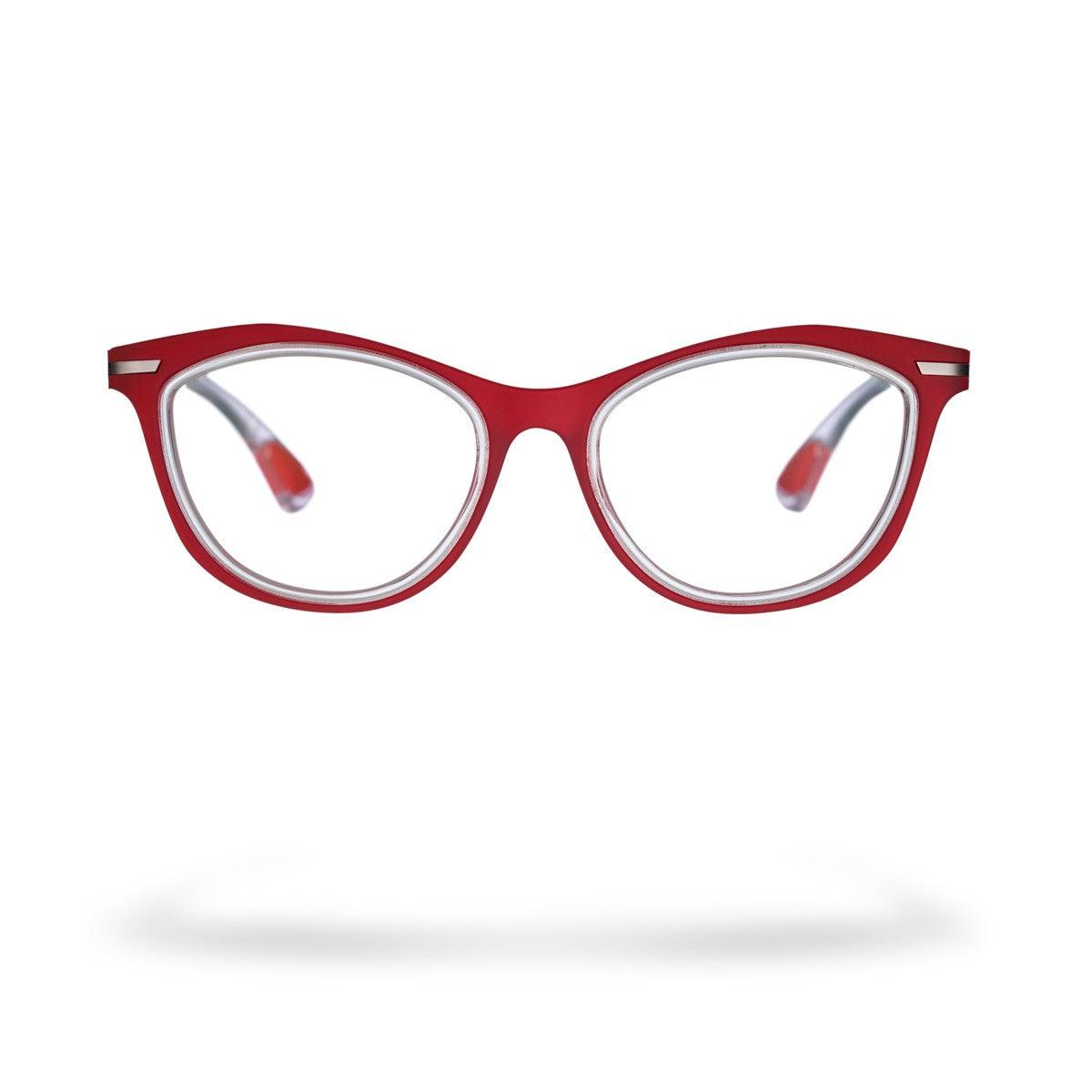 LOLLO C1 occhiali rossi ergonomici della collezione Frame, design d’effetto e spessore impercettibile.