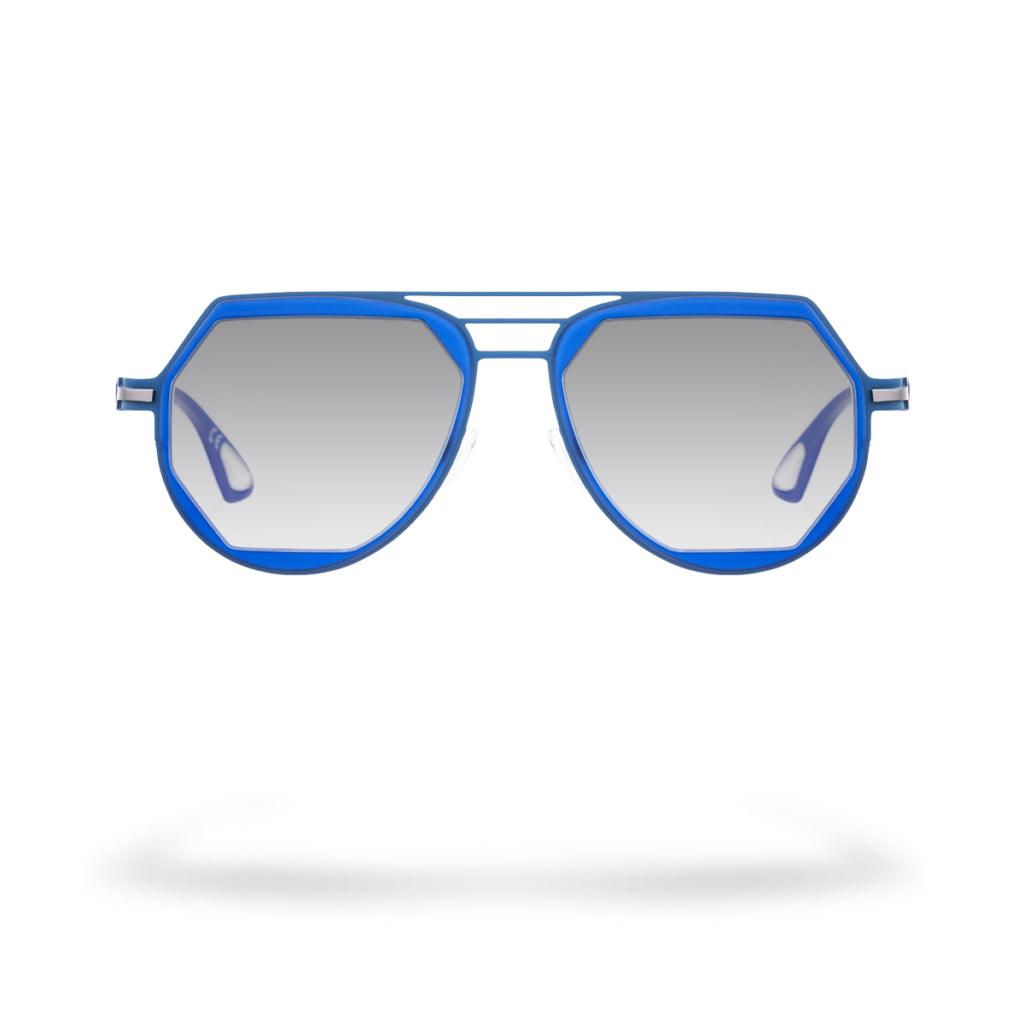 MIAMI C5 occhiali da uomo a goccia con montatura blu e lenti fotocromatiche, design moderno e leggero.