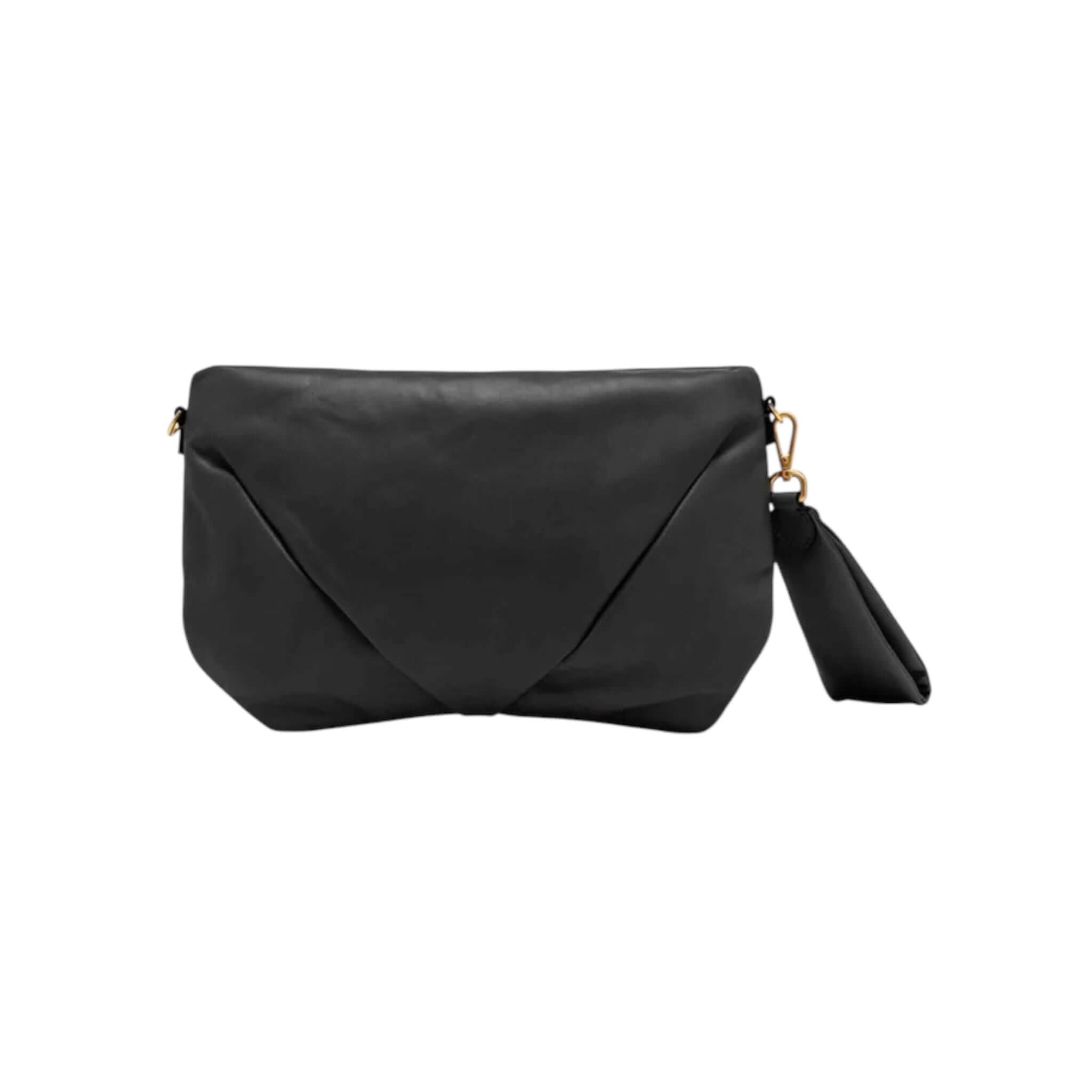 ALLEGRA black elegant evening clutch by Gianni Chiarini, featuring soft leather and a chic design with chain strap.