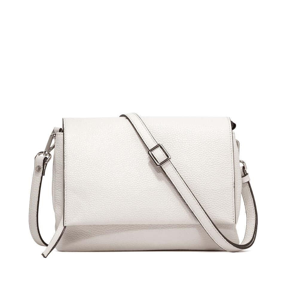 THREE by Gianni Chiarini Firenze, white leather bag with adjustable strap, stylish and versatile for casual and formal wear.