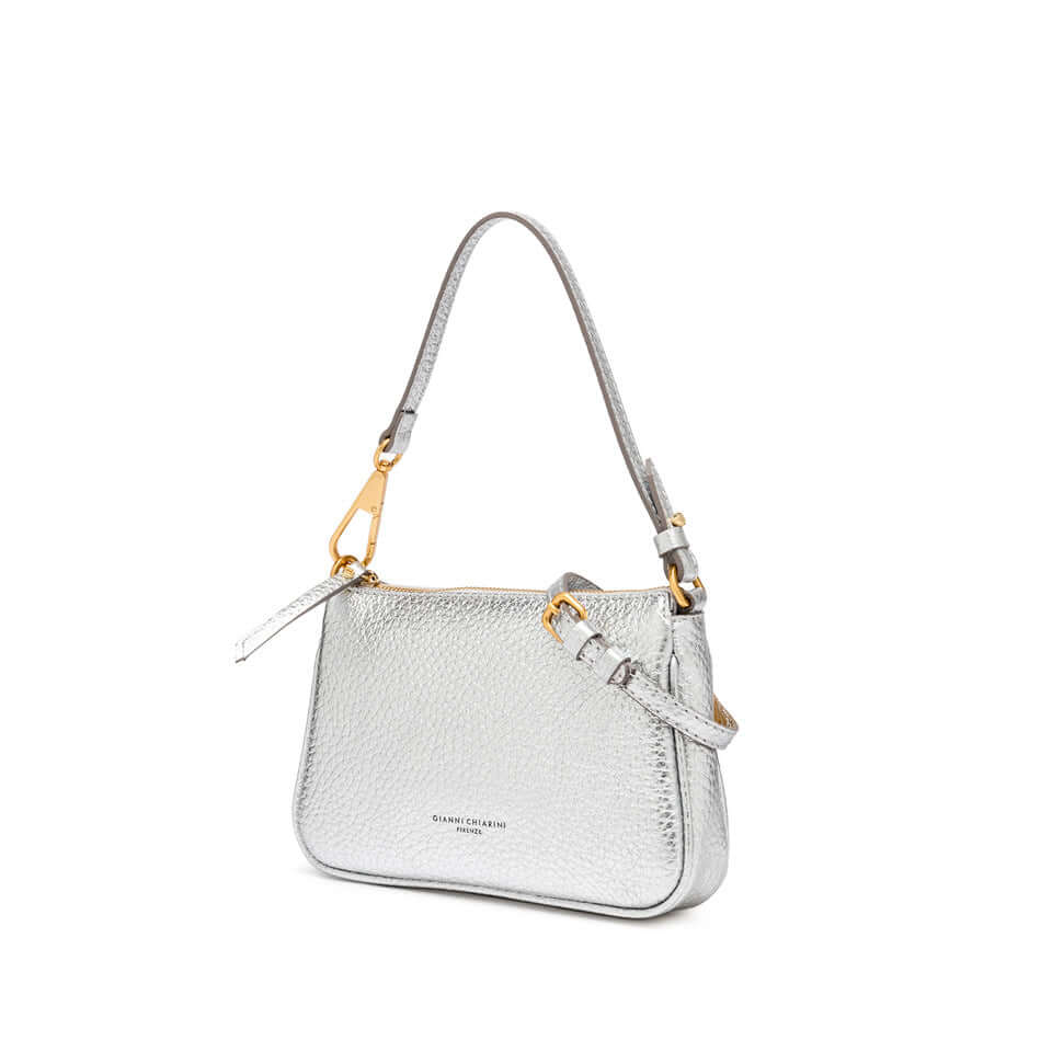 Elegant silver handbag Brooke by Gianni Chiarini, crafted in premium leather with detachable strap and zip closure.