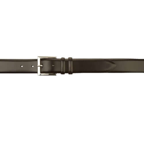Elegante cintura classica in pelle vitello testata di moro con fibbia in nichel, ideale per ogni outfit.