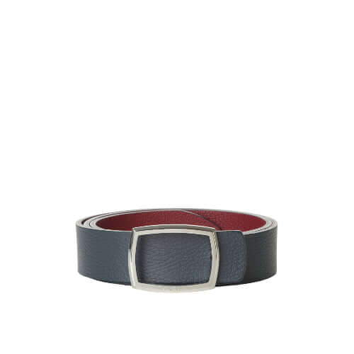 Cintura Piatta Micron Double in Pelle, 3.5 cm height, reversible design, logo buckle, Made in Italy.