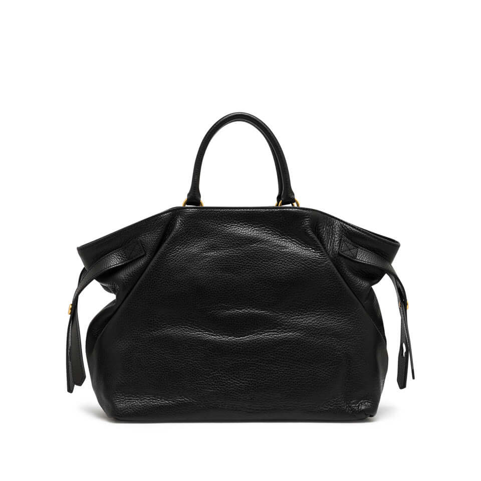 Claudette by Gianni Chiarini, elegante borsa in pelle martellata nera, con lacci laterali e manici in pelle.