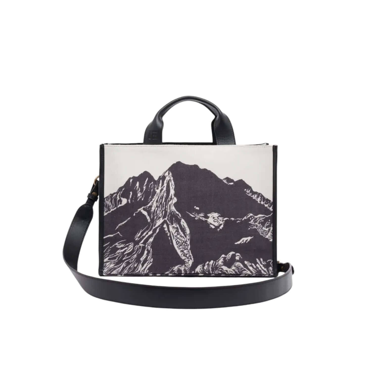 Borsa a tracolla Nomade Montagne Grigia con manici in pelle italiana e tracolla rimovibile.