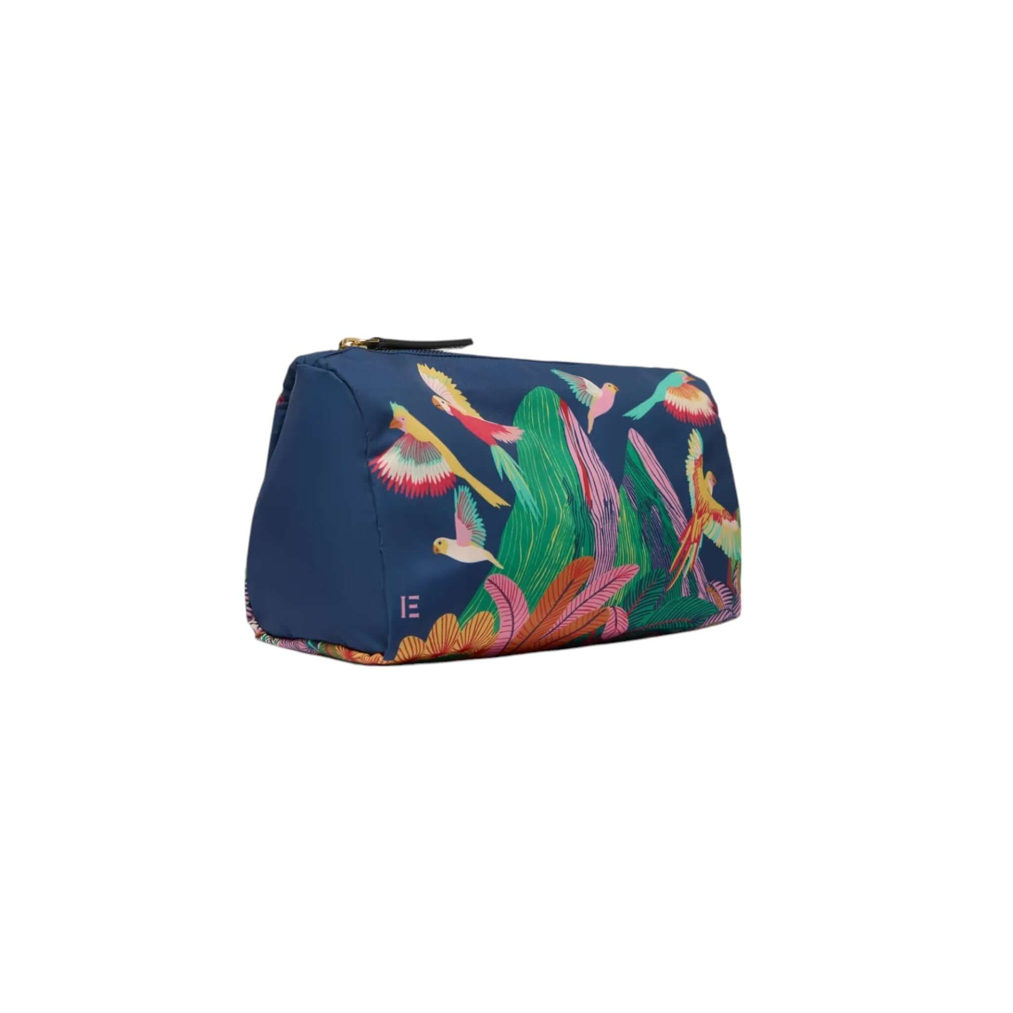 Trousse Rio floral design in blue nylon, compact and lightweight, ideal for travel essentials.